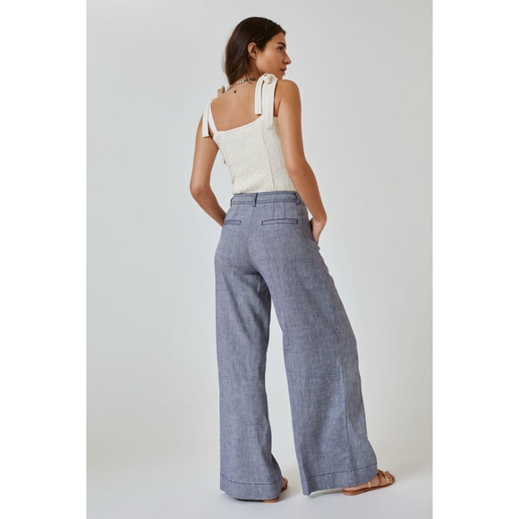 Anthropologie Linen Low Rise Wide Leg Pants brown tan - Picture 12 of 13